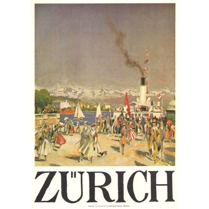 Zurich Ship Departure in WW1 Switzerland Verkehrsverein Poster Postcard