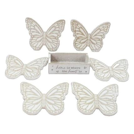 Butterfly Coasters with Holder Home is Where the Heart Is 9.5 CM Set of Six