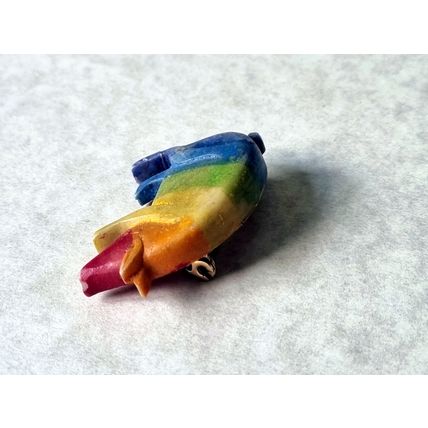 Vintage Celluloid Rainbow Pig Brooch, Antique Collectible Jewellery