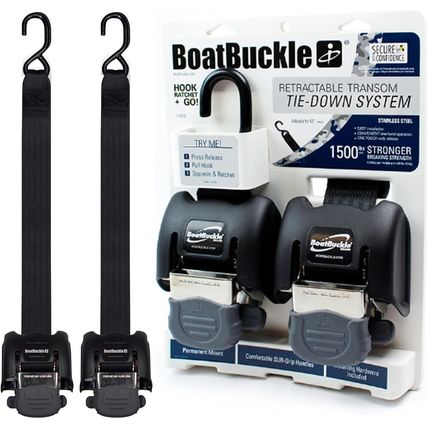 Boatbuckle G2 Stainless Steel Retractable Tie-Down Transom Straps - for Brackish