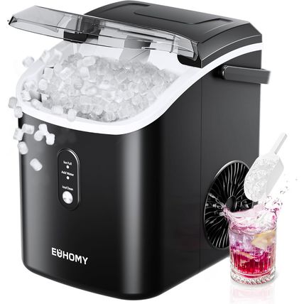 EUHOMY Nugget Ice Maker Countertop with Handle, Ready in 6 Mins, 34Lbs per Day,