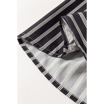 Black Stripe 2-tone Patchwork Half Buttons Chest Pockets Casual Blouse