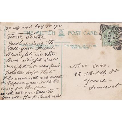 EC903 BRISTOL - THE DOCKS. PRINTED POSTCARD. COLYTON SQUARED CIRCLE POSTMARK