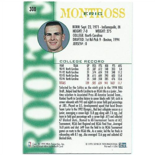1994-1995 Hoops - #308 - Eric Montross RC