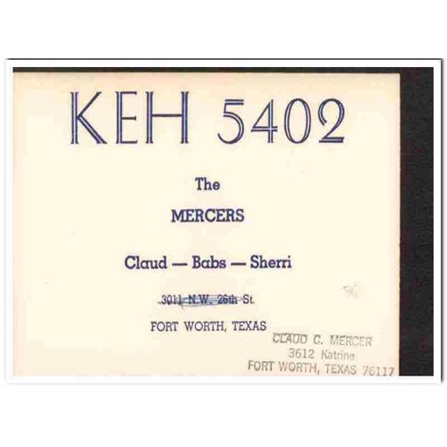 keh-5402 claud mercer ft worth tx 1960s cb radio qsl vintage postcard