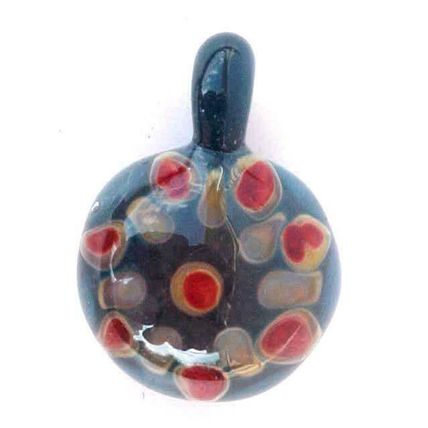 Tribal Glass Pendant Focal Pendant Blue Red Golden Glass Hand Made 1-1/4"