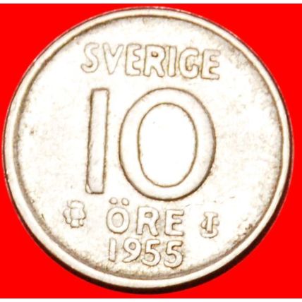 SILVER: SWEDEN ★ 10 ORE 1955! Gustaf VI Adolf (1950-1973) ★LOW START★NO RESERVE
