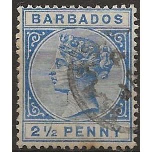 Barbados 1882 SG93 2 1/2d Ultramarine Wmk Crown CA Fine Used .