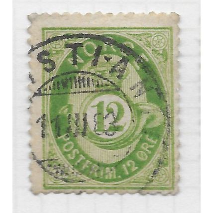 NORWAY 1877 CLASSIC POSTHORN SHADED 12ore GREEN USED CDS DATED