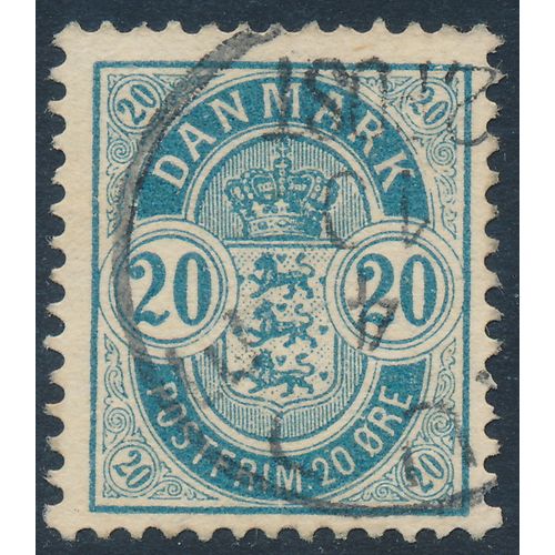 Denmark AFA 36B/Scott 48, 20ø blue Arms type wmk II, F-VF fresh used stamp