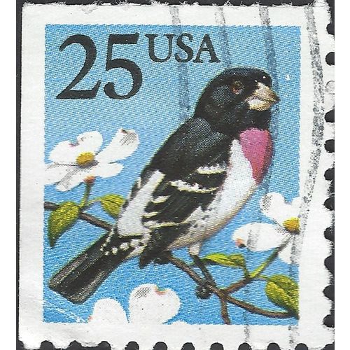 USA, BIRD, Rose-breasted grosbeak, blue 1988, 25c
