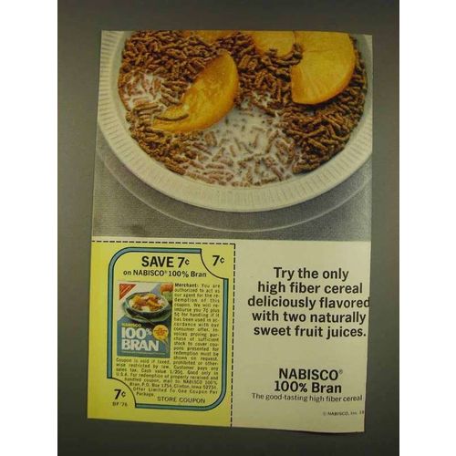 1976 Nabisco 100% Bran Cereal Ad - Fruit Juices