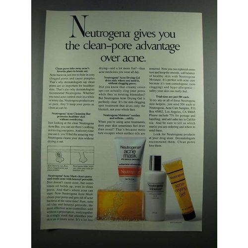 1987 Neutrogena Acne Mask, Acne Cleansing Bar, Acne Drying Gel, Moisture Ad