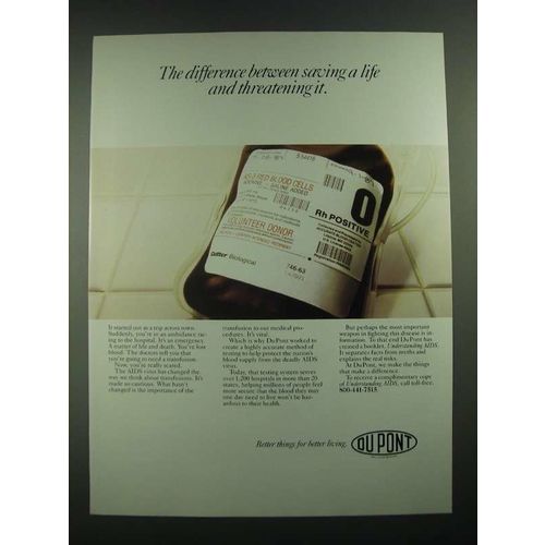 1988 Du Pont AIDS Blood Test Ad - Difference Between Saving a Life