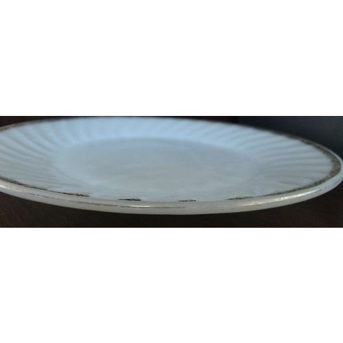 Vintage - Fire King Milk Glass Swirl Dinner Plate Gold Rim 9"