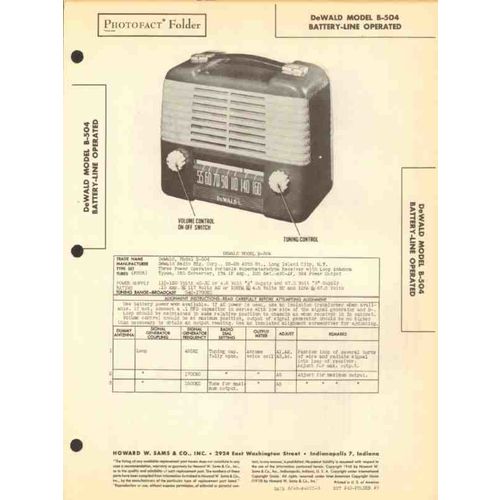 DEWALD model B-504 4 tube AM radio receiver Sams Photofact manual