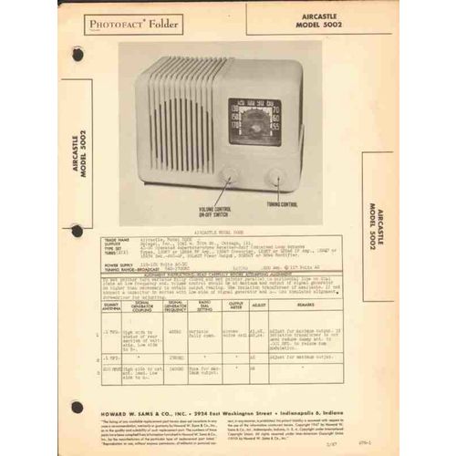 AIRCASTLE model 5002 6 tube AM radio receiver Sams Photofact manual