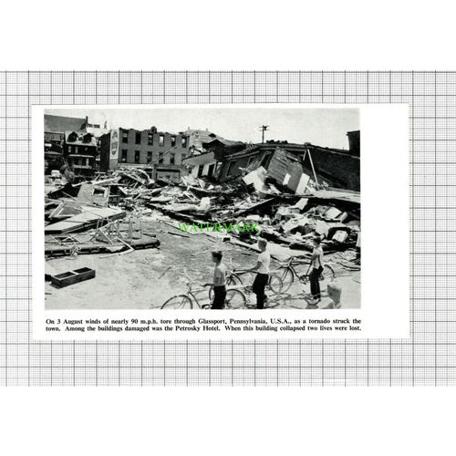 C4136) Petrosky Hotel Glassport Pennsylvania Tornado - c.1963 Cutting