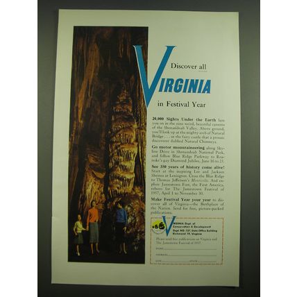 1957 Virginia Tourism Ad - Discover all Virginia in Festival Year