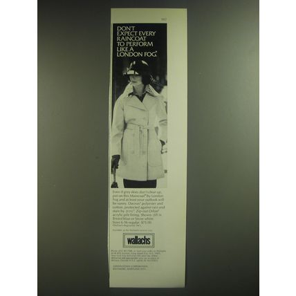 1974 Wallachs London Fog Maincoat Ad - Don't expect every raincoat to perform