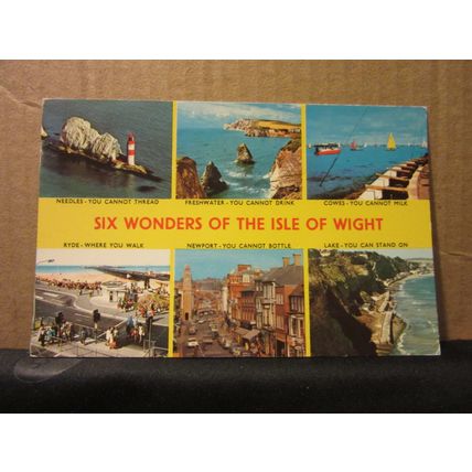 SIX WONDERS OF THE Isle of Wight, .used postcard Colourmaster 1975 pm =