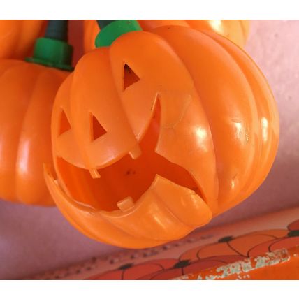 Halloween 10 Jack-O-Lantern Blowmold String Lights PARTS vintage pumpkin strand