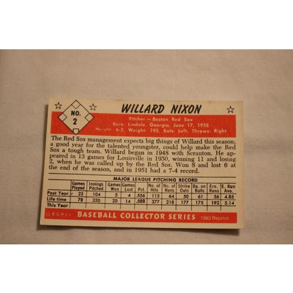 Wiilard Nixon 1983 Card Collectors 1953 BOWMAN BLACK & WHITE REPRINT NO.2