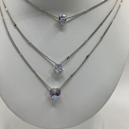 Necklace 3 Tiered CZ Teardrop, Star, Heart #533
