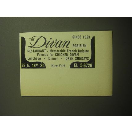 1958 The Divan Parisien Restaurant Ad - Since 1923