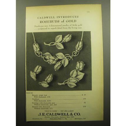 1960 J.E. Caldwell Jewelry Ad - Caldwell Introduces Rosebuds of Gold