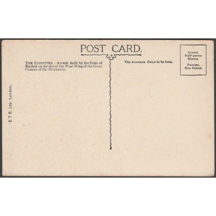 The Cloisters, Charterhouse, London, c.1910 - ETB Postcard