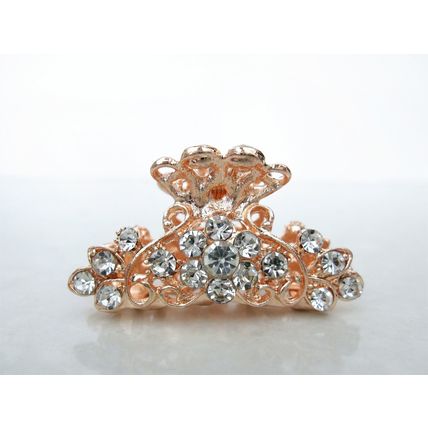 Small silver rose gold metal flower crystal hair claw bridal clip