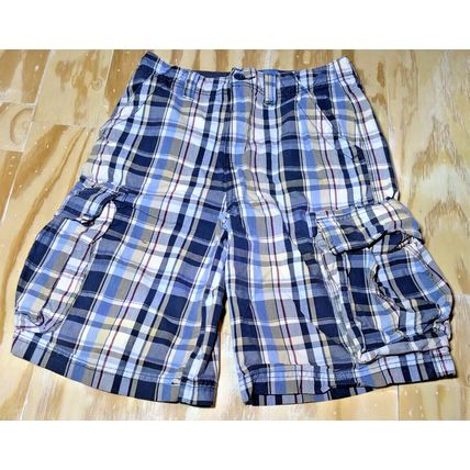 The Children's Place Boys Size 12 Multicolor Plaid Adjustable Waist Shorts Stain