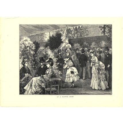 AT A FLOWER SHOW 1872 Henry Woods VICTORIAN ENGRAVING