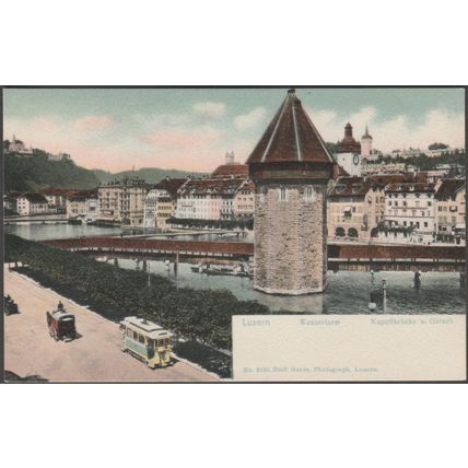 Wasserturm, Kapellbrücke und Gütsch, Luzern, c.1906 - Goetz AK