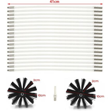 Chimney Fireplace Duct Vent Cleaning Brush Kit 18 Flexible Rods 2x Brush Heads