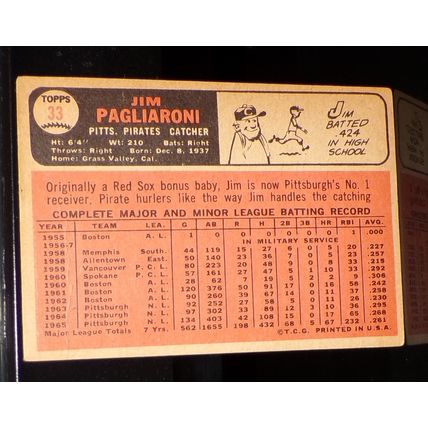 TOPPS HERITAGE 2015 JIM PAGLIARONI 1966 ORIGINAL BUYBACK CARD #33