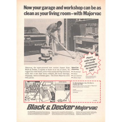 BLACK & DECKER MAJORVAC DIY :- Original Vintage 1974 Magazine Advert