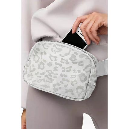 White Leopard Print Buckle Canvas Chest Bag 20*5*14cm