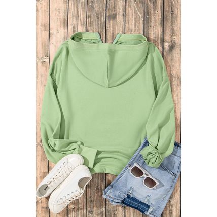 Smoke Green Solid Kangaroo Pocket Half Zipper Oversized Hoodie