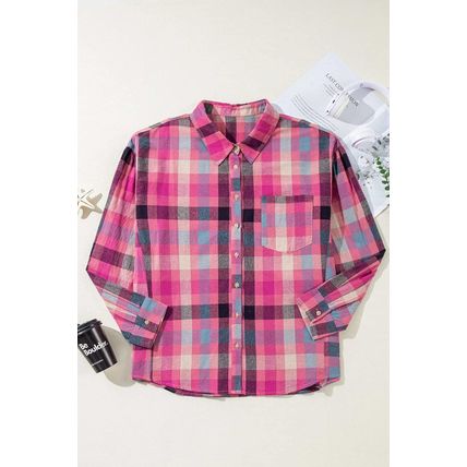 Rose Stripe Plus Size Checkered Print Button up Shirt