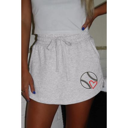 Light Grey Baseball Heart Embroidery French Terry Skort