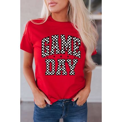 Red Checkered Game Day Graphic T Shirt