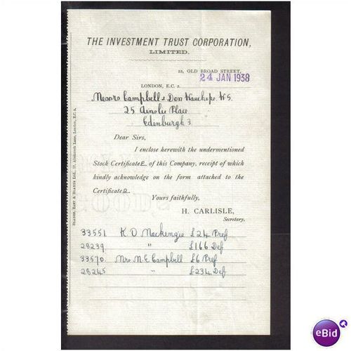 THE INVESTMENT TRUST CORPERATION LTD,LONDON,EC2, 24JAN1938