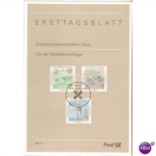GERMANY DEUTSCHLAND 1997 HUMANITARIAN RELIEF FUNDS MILLS VFU 2 x ERSTTAGSBLATT