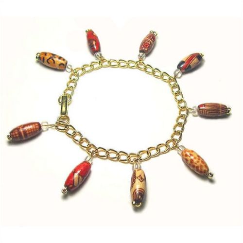 Bracelet #wbc wooden beads on 24K gold plated chain 7.5 inch costume jewelry
