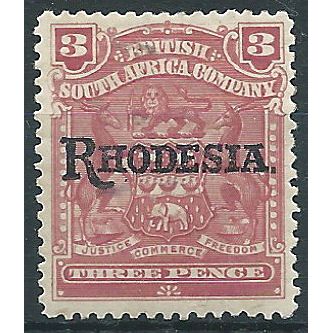 Rhodesia 1909 SG104 3d Claret Mounted Mint....