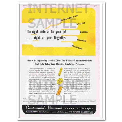 CONTINENTAL-DIAMOND FIBRE COMPANY 1948 The right material vintage ad