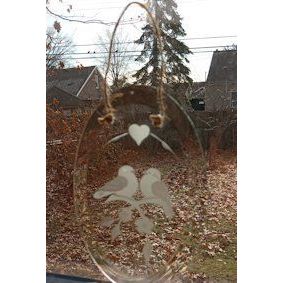 Decorative 4"x6" Etched Oval Beveled Glass LOVE BIRDS Suncatcher