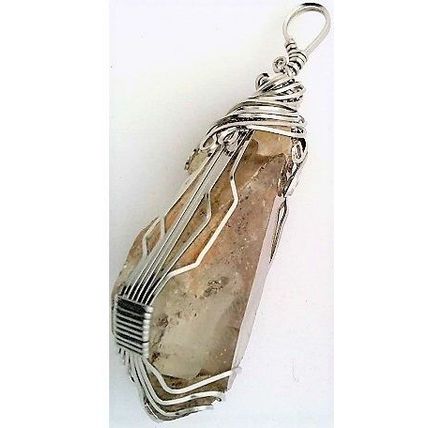 Arkansas Quartz Crystal Stainless Steel Wire Wrap Gemstone Pendant 1